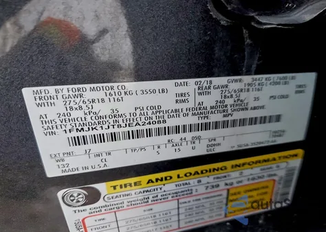 2018 Ford Expedition Max Xlt z USA, uszkodzony, nr VIN 1FMJK1JT8JEA24088